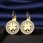 Gold 4-leaf clover dangle earrings with zirconias CURA