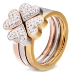 3 heart rings forming a 4-leaf clover - rose gold, silver, gold and zircon - stainless steel TEA