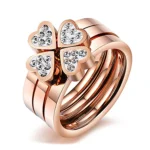 3 heart rings forming a 4-leaf clover in rose gold and zircon - stainless steel TEA