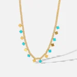 Gold and blue enamel 4-leaf clover necklace - curb chain NILA