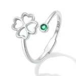 Bague trefle 4 feuilles élégante ouverte argent et zircon vert - argent 925 VERA