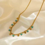 Gold and blue enamel 4-leaf clover necklace - curb chain NILA