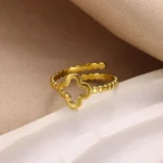 4-leaf gold openwork trefoil ring - stainless steel WIZA