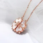 Collier trefle 4 feuilles transformable en coeur or rose émaillé ALOK - acier inoxydable