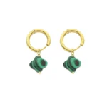 Boucles d'oreilles trefle 4 feuilles en malachite et acier inoxydable doré