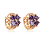 Boucles d'oreilles petites créoles trefle 4 feuilles doré et zircon violet LIRA