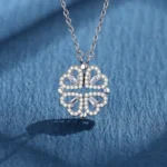 Collier trefle 4 feuilles transformable en coeur argent et zircon ALOK - acier inoxydable