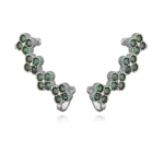 Boucles d'oreilles clip sans trou multi trefle 4 feuilles argent et zircon vert