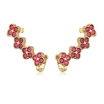 Boucles d'oreilles clip sans trou multi trefle 4 feuilles or et zircon rouge