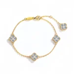 Gold 4-leaf clover moissanite 1.6 carat bracelet - 925 sterling silver TIA