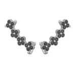 Boucles d'oreilles clip sans trou multi trefle 4 feuilles argent et zircon noir