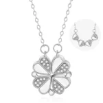 Collier trefle 4 feuilles transformable en coeur argent semi émaillé et zircon ALOK - acier inoxydable