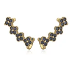 Boucles d'oreilles clip sans trou multi trefle 4 feuilles or et zircon bleu