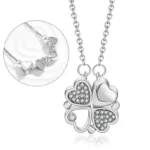 Collier trefle 4 feuilles transformable en coeur argent semi ajouté et zircon ALOK - acier inoxydable