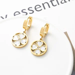 Enameled 4-leaf clover pendant earrings inlaid in a circle ILA