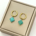 Boucles d'oreilles trefle 4 feuilles en amazonite et acier inoxydable doré