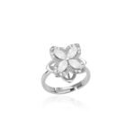 4-leaf clover platinum and zirconium flower ring - rotating anti-stress - stainless steel MAGI