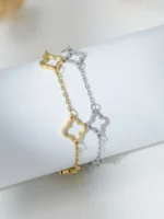 Four openwork four-leaf clovers fine oval mesh bracelet AMA