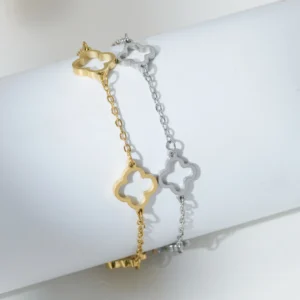 Four openwork four-leaf clovers fine oval mesh bracelet AMA