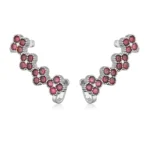 Boucles d'oreilles clip sans trou multi trefle 4 feuilles argent et zircon rouge