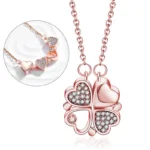 Collier trefle 4 feuilles transformable en coeur or rose semi-ajouré et zircon ALOK - acier inoxydable