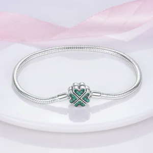 4 leaf clover green zircon bracelet - 925 sterling silver ACA