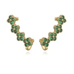 Boucles d'oreilles clip sans trou multi trefle 4 feuilles or et zircon vert