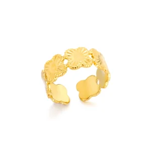 Multi clover 4 leaves gold sunburst ring - stainless steel ROMANCE