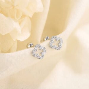 Silver stud earrings shiny 4-leaf clover - 925 silver sterling FLO