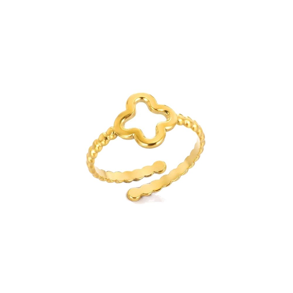 4-leaf gold openwork clover ring - stainless steel WIZA